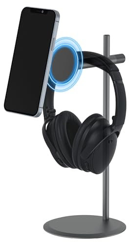 GEEKRIA 2-in-1 Headphone Stand with Magnetic Phone Holder, Desk Aluminum Headset Mount Compatible with Sennheiser, Bose, Beats, Razer, HyperX, Sony, Gaming Headset Stand (Grey)