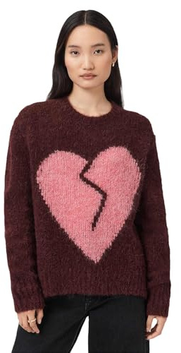 Allsaints Women's Luvheart Crew Sweater, Oxblood Red/Pink, Small