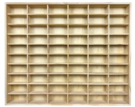 Harilla Wooden Display Case 1/64 Diecast Car Display Rack 60 Compartments Wooden Mini Model Storage Shelf for Collectibles, Toys, Model Car, and Ornaments