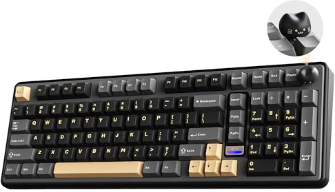 YUNZII B98 PRO QMK/VIA Gaming-Tastatur (Schwarz, Candy Linear Switch) | 96% Kabellose Mechanische Tastatur mit Nummernblock Niedlichem Katzenknopf, BT/2,4 G/USB-C, Hot-Swap Tastatur Individuelle