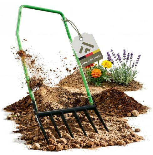novaterra® Grabegabel 6 Zinken, Broadfork aus Stahl zur Bodenlockerung