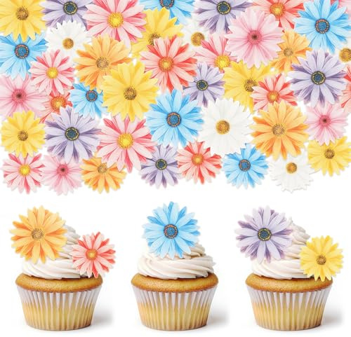 50 Pcs Edible Daisy Cupcake Toppers