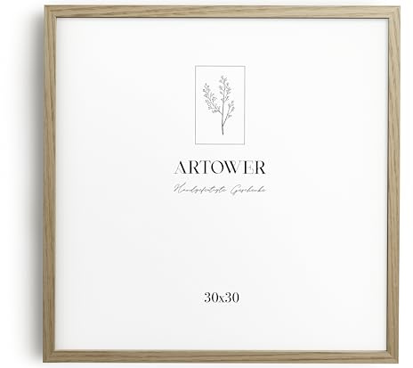Artower® Bilderrahmen für 30 x 30 cm Natur Holz Eiche Dünner Rahmen | Dünner Echtholzrahmen für Poster & Fotos | Moderner Holzrahmen Natur | Picture Frame 30x30 cm | Schmaler Posterrahmen