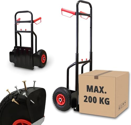 Sackkarre 200kg Klappbar & Faltbar, mit Vollgummibereifung, Stabile Transportkarre für Umzug Garten Baustelle, Handwagen für Schwere Lasten, ideal für Elektrogeräte, Waschmaschinen & Möbel