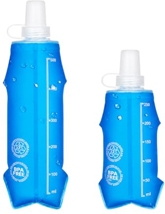2PCS Running Water Bottle Set 250ml & 500ml, Collapsible Water Bottle with Soft Flask Design, Foldable Water Bottle for Running, Hiking & Travel, Leakproof Lightweight Hydration Bottle- BPA- free TPU