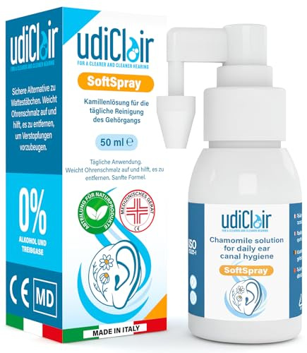 Ohrenspray 50 ml - UdiClair SoftSpray Isotonische Lösung 0% Alkohol Ohrenreinigung für Erwachsene und Kinder mit vernebeltem Strahl - Made in Italy