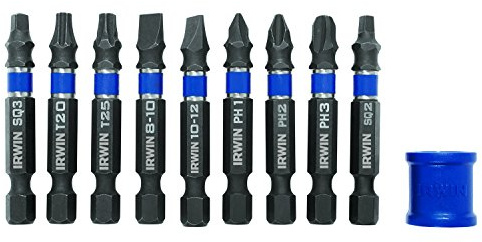 IRWIN Tools 1903765 Impact Performance Series Screwdriver Power Bits, Assorted Torx, 2-Inch Length with Magnetic Screw Hold Attachment, 10-Piece