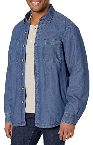 Wrangler Authentics Men's Long Sleeve Sherpa Lined Denim Shirt Jacket, Indigo, XL