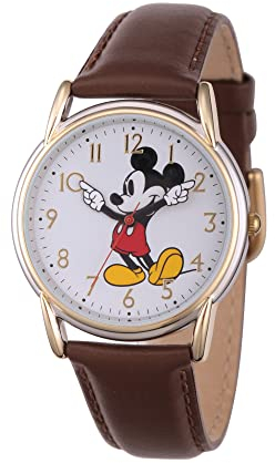 Disney Mickey Mouse Cardiff Montre à Quartz analogique Classique pour Adulte avec Bracelet en Cuir, SLV, Noir, Classique