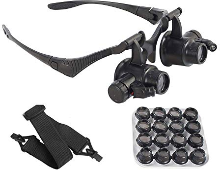 LED Illuminated Double Eye Jeweler Watch Repair Magnifying Glasses Loupe Watchmakers Headband Magnifier -8 Interchangeable Lens: 2.5X/4X/6X/8X/10X/15X/20X/25X