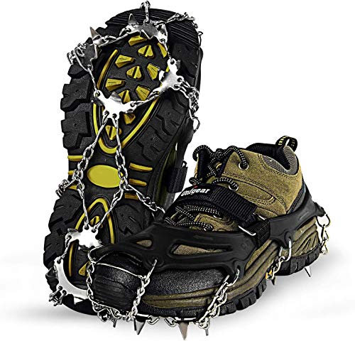 Unigear Ice Traction Cleats Ice Snow Grips Crampons with 18 Shoe Spikes for Walking, Jogging, Climbing and Hiking(Black-XL)