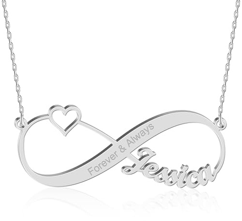 JOELLE JEWELRY Infinity Namenskette 925 Sterling Silber mit zwei/drei/vier Wunschname, Individuelle Unendlichkeit Halskette Silber/Rosegold/Gold mit Namen