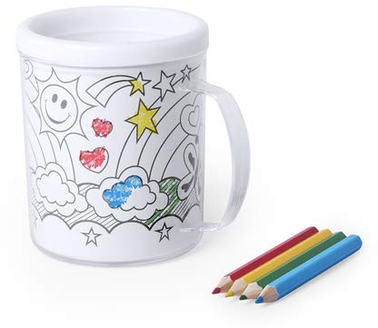 Set mit 10 Tassen zum Ausmalen mit 4 Bögen und 4 Farben. Kinderbecher zum Bemalen und Personalisieren Details, Geschenke für Hochzeit, Taufe, Kommunion und Geburtstag Kinder und Mädchen.