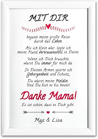 Danke Mama! I Bild personalisiert I Im edlen Rahmen + Aufsteller I Geschenk für die beste Mutter I Geburtstag, Weihnachten, Muttertag