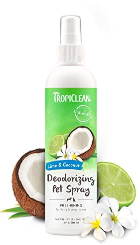TropiClean Dog Perfume Spray Grooming Supplies - Dog Deodorant Spray for Smelly Dogs - Dog Cologne Breaks Down Odours and Deodorises Dogs and Cats - Used by Groomers - Lime & Coconut, 236ml