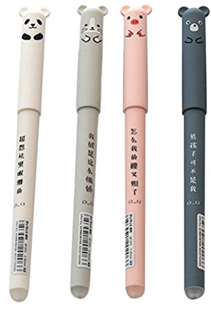 Rmeet 4 pcs Süße Schweine Panda Löschbaren Gel Stift Cartoon Leicht Zu Reiben-Magic Rub Kugelschreiber,Schwarz