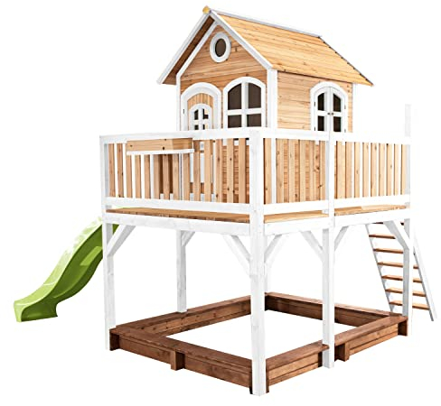 AXI Liam Maison Enfant avec Bac à Sable & Toboggan Vert Clair | Aire de Jeux pour l'extérieur en Marron & Blanc | Maisonnette/Cabane de Jeu en Bois FSC
