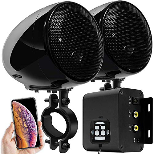 Aileap M150 Motorrad Verstärker Audio System mit AUX, MP3, FM Radio, 4 Zoll wasserdichte Bluetooth Stereo Lautsprecher, Fit für 1 zu 1,5 in. Lenker Motorräder ATV UTV RZR (Schwarz, Net)