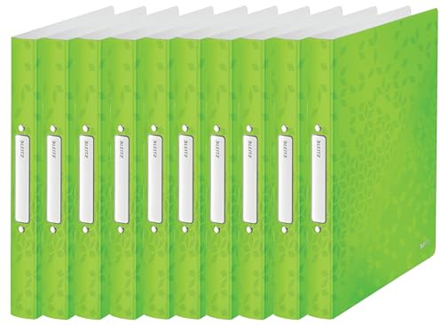 Leitz 4257 Ringbuch Ringbücher Ringordner WOW, A4, 2 Ringe, 25mm, 10er Packung, Farbe: grün