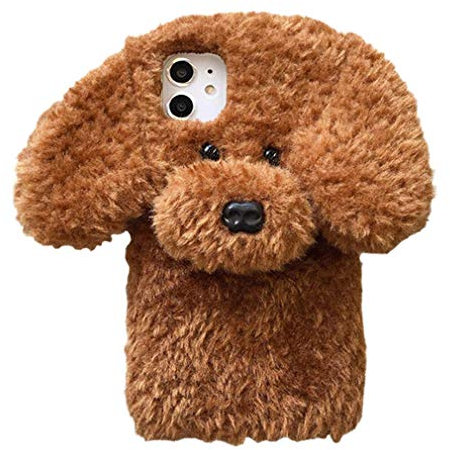 Per iPhone 6 Plus/ iPhone 6S Plus Custodia, Carino Custodia in Peluche 3D Teddy Dog Inverno, Custodia Protettiva Flessibile in Silicone Morbido per iPhone 6 P/6S Plus, Cover Peloso Antiurto, Brown