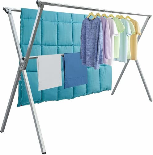 AUGMIRR Wäscheständer für den Außenbereich, 203 cm, aktualisierte Version, Edelstahl-Wäscheständer für drinnen und draußen und Balkon, längenverstellbar, spart Platz, mit winddichten Haken (002)