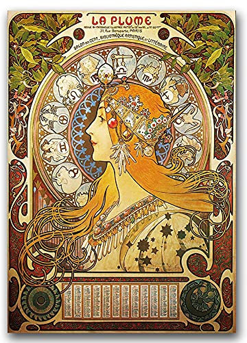 Vintage Posteria Poster Anschlag Bild Bilder 30x40 cm Wandbilder Schlafzimmer Vintage Deko Ohne Rahmen WandKunst Posters Moderne Zimmer Wand Kunst - Zodiac Mucha Alphonse.