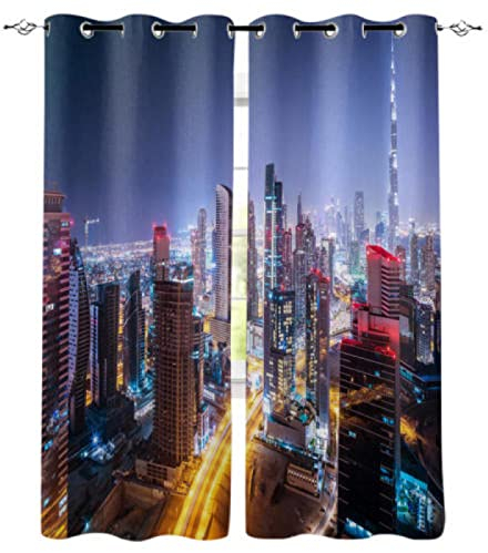 schlaufenschal 2er Set Nachtansicht von New York City 166x75cm (HxB) Verdunklungsvorhänge Thermo Vorhang Blickdicht für Schlafzimmer & Wohnzimmer, 2er Set