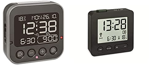 TFA Dostmann Bingo 2.0 digitaler Funk-Wecker, 60.2552.01, hohe Genauigkeit, Funkuhr, Temperaturanzeige, Datum & 60.2545.01 Digitaler Funk-Wecker