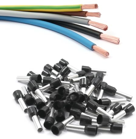 Xenterio 6mm² H07V-K Elektroverteilung/Zählerschrank Verdrahtungssatz (Kabelsatz) mit 50 Stück isolierten Aderendhülsen, Kabellängen: 5x5m, Adernfarben: braun, schwarz, grau, blau, grün-gelb