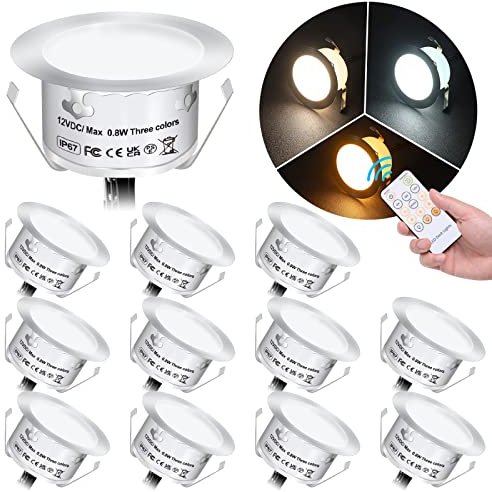 dystaval Terrassenbeleuchtung,12er Set Terrassen Einbaustrahler mit Fernbedienung Dimmbar - LED Außen IP67 Wasserdicht 0.8W Ø42mm für Garten Gehweg Treppen