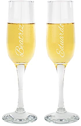 PROMO SHOP Pack 2 copas de champán Personalizadas con Nombres | Para Personalizar mediante Grabado a láser | Regalo para parejas y eventos como Aniversarios, Bodas, San Valentín...