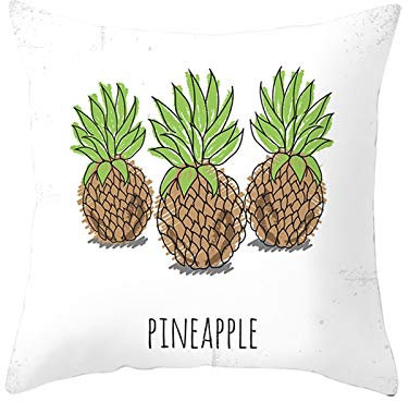 EHOMERY Kissenbezüge Orientalisch Kissenbezug Couch DREI Ananas Flachs Zierkissenbezüge Kissenbezüge Ethno Kissenbezug Sessel Wohnzimmer Sofa Dekoration Weiß 18X18 Inches