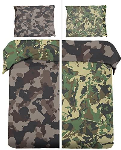 WQIZXCW Camouflage Bettwäsche 135x200, Army Militär Stil Microfaser Bettbezug Set 2 Teilig - Weich & Angenehm & Atmungsaktiv, 1 Bettbezüge mit Reißverschluss + 1 Kissenbezug 80x80 cm
