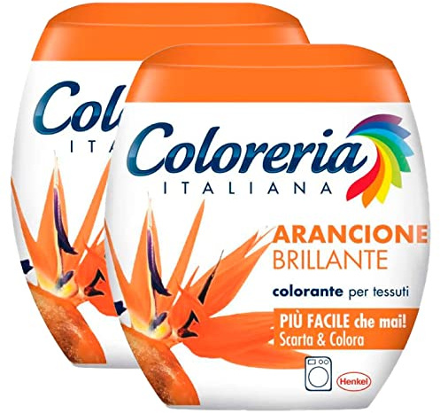 GREY Coloreria Italiana Textilfarbe für Waschmaschine, Farbe: Orange, leuchtend, belebt oder verändert die Farbe der Kleidung – 2 Packungen Einzeldosen