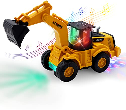 Morofme Bagger Spielzeug, Kinderspielzeug Baggerwagen Automatisches Gehen mit Ton und Licht, Baufahrzeuge Kinderauto Lernspielzeug mit Lichtern und Mehreren Musik für Kinder 2-8 Jahre