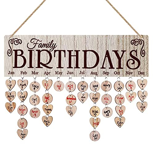 YIEUR 40cm Holz Kalender Geburtstagskalender mit 100 stücke kleine Holz Scheiben, jahresunabhängiger Wandkalender Geschenk Erinnerung für Heimtextilien, Geburtstagsparty Erinnerung Plaque, Wand Deko