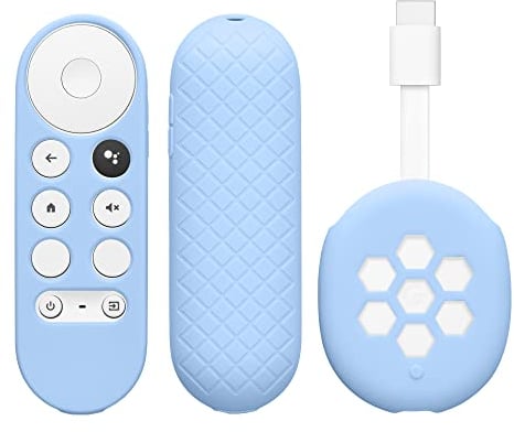 kwmobile Remote Cover Set Compatible with Google Chromecast 2020 4K (not for New-Generation) - Remote and Device Case 2 Piece Set - Light Blue/Light Blue
