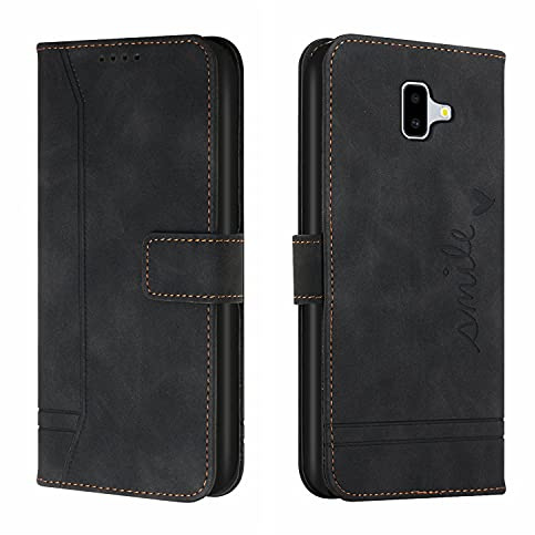 Bravoday Hülle für Galaxy J6 Plus / J6+ / J610, PU Ledertasche Handyhülle Flip Schutzhülle Kompatibel mit Galaxy J6 Plus / J6+ / J610, mit Kartenfäch & Kickstand, Schwarz