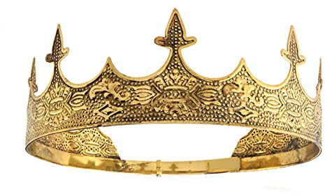 Krone Haarschmuck Königlicher König Diadem Männer Metall Große Tiaras Für Halloween Kostüm (Dunkel Gold)