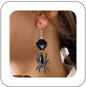 Inilbran Punk Onyx Spinne Ohrringe Schwarz Lange Spinne Baumeln Ohrringe Gothic Kristall Übertrieben Ohrringe Halloween Spinne Drop Statement Ohrringe Schmuck Für Frauen Und Mädchen