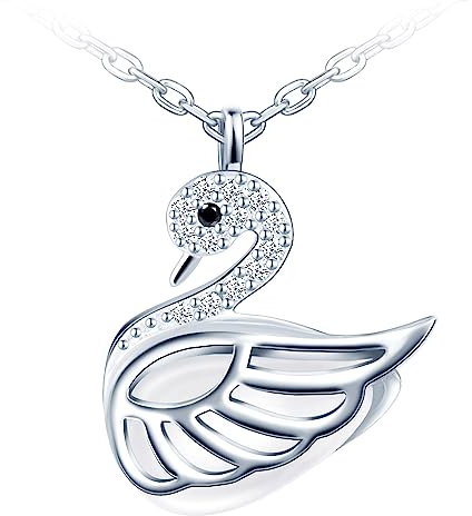 MICMIF 925 Sterling Silber Schwan Kettenanhänger Schwan Damen Anhänger mit Mondstein und Zirkonia Silberkette Halsschmuck für Frauen Mädchen