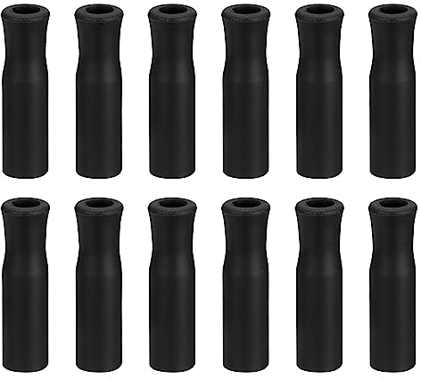 sourcing map 12pcs Silicone Straw Tips, Metal Straw Covers, Soft Reusable Straws Tips Fit for 1/4 Inch(6mm) OD Stainless Steel Straws, Black