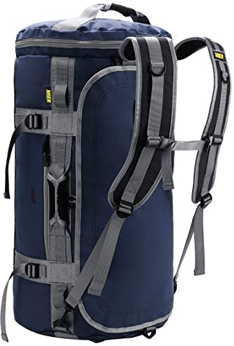 MIER Reisetasche große Sporttasche wasserdicht Sportrucksack mit Schuhfach umwandelbar in Rucksack, Blau, 60L