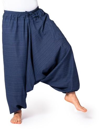 PANASIAM Aladinhose Damen & Herren - Haremshose Unisex - Pumphose Baumwolle | grob gewebt mit Linienstruktur, weiter Schnitt für Yoga, Alltag & Reise, elastischer Bund und große Tasche, tiefer Schritt