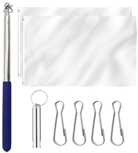 2 Pcs 90x150 cm Bandera Blanca Bandera Personalizado Bandera Personalizadas con Ojales para Celebraciones de Cumpleaños Bandera de Poliéster con 1 Mástil Telescópico de Bandera 1 Silbato 4 Ganchos