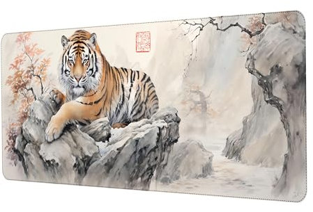 ProbTis Tiger – Grand tapis de souris japonais, tapis de clavier de jeu animé, décoration orientale, grande protection de bureau étendue pour bureau à domicile, 80 x 30 cm (tigre)