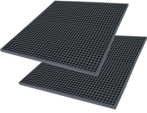 Lot de 2 dessous de verre antidérapants en caoutchouc noir pour cuisine, restaurants, bars, comptoirs – Parfait pour la bière, le whisky et le café (20 x 20 cm)