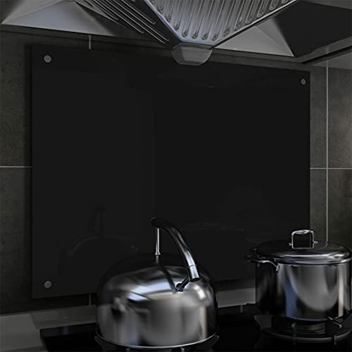 heybb Paraschizzi per Cucina Nero 80x60 cm in Vetro Temperato,Pannello Paraschizzi Cucina Adesivo da Parete,Ignifugo e Resistente all'Acqua Paraspruzzi Lavandino