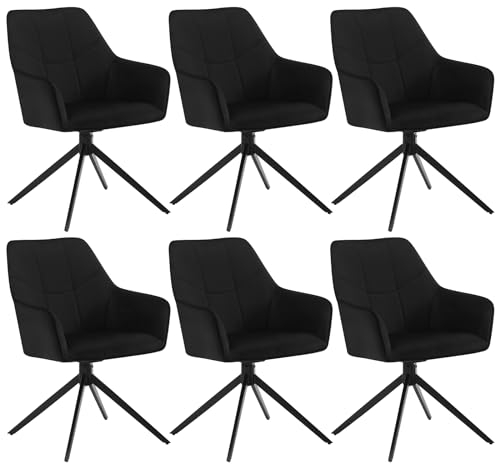 WOLTU Esszimmerstühle drehbar 6er Set, Stuhl Esszimmer Esstisch, Küchenstuhl Drehstuhl Polsterstuhl mit Armlehnen, gepolsterter Armlehnstuhl, aus Samt, Metallbeine, Schwarz, EZS09sz-6