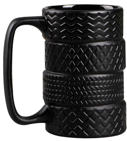 Wedhapy Novelty Mug Tire Cups Large Capacity Ceramic 3D Tire Mug Large Car Mug with Handle Portable Cool Coffee Mugs Mugs for Men for Office Household Car Lovers